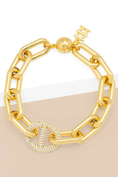 Pavé Mariner Link Charm Bracelet - Lush Lemon - Women&