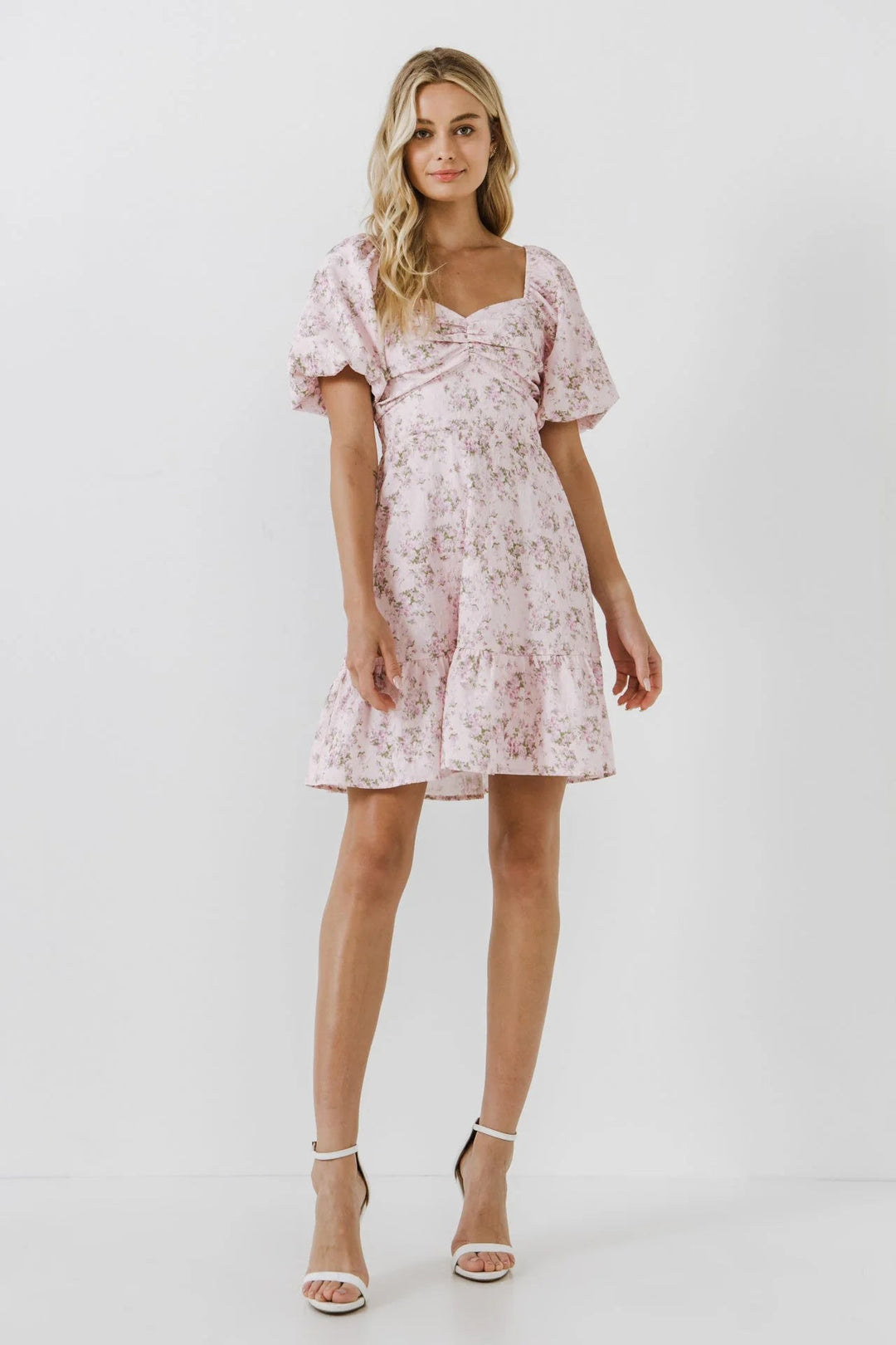 english factory pink dress Pink Textured Floral Minidress - English Factory