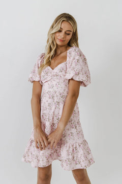 Pink Textured Floral Minidress - Lush Lemon - Women&
