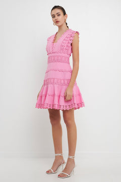 Plunging Lace Trim Dress - Lush Lemon - Women&