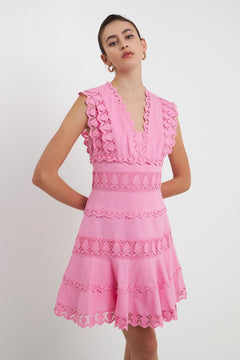 Plunging Lace Trim Dress - Lush Lemon - Women&