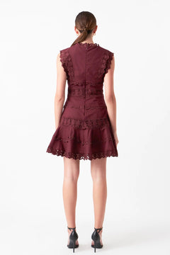 Plunging Neck Lace Trim Dress - Lush Lemon - Women&