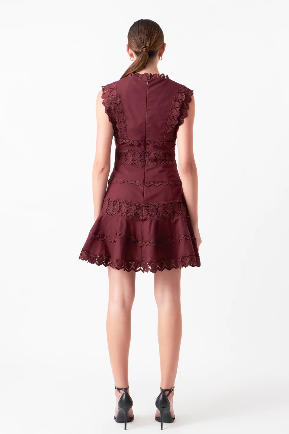 endless rose plunging neck lace trim dress Endless Rose Plunging Neckline Lace Trim Sleeveless Fitted A-line Mini Dress
