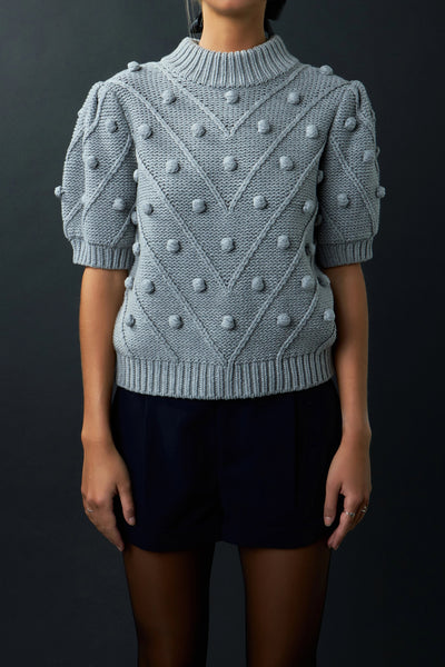 Pom Pom Puff Sleeve Sweater - Lush Lemon - Women's Clothing - English Factory - 192934585941