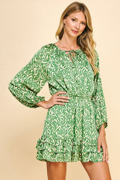Print Satin Tiered Mini Dress - Lush Lemon - Women&