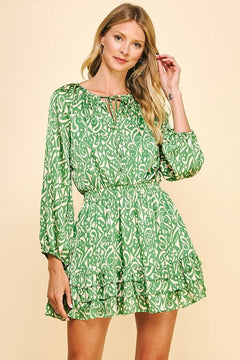Print Satin Tiered Mini Dress - Lush Lemon - Women&