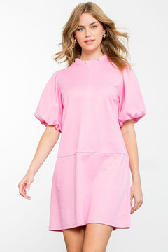 Puff Sleeve Knit Dress - Lush Lemon - Women&