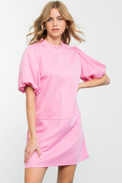 Puff Sleeve Knit Dress - Lush Lemon - Women&