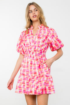 Puff Sleeve Print Flutter Dress - Lush Lemon - Women&