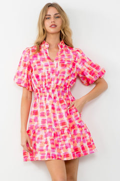 Puff Sleeve Print Flutter Dress - Lush Lemon - Women&