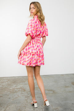 Puff Sleeve Print Flutter Dress - Lush Lemon - Women&
