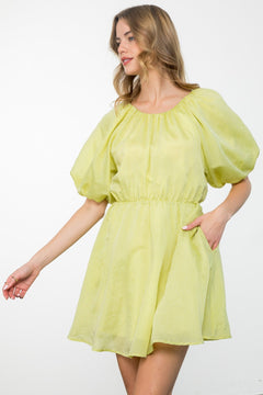 Puff Sleeve Striped Dress - Lush Lemon - Women&