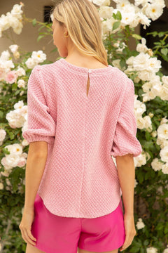 Puff Sleeve Textured Knit Top - Lush Lemon - Women&