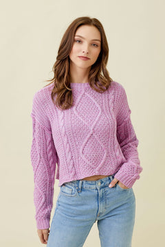 Raw Edge Cable Sweater - Lush Lemon - Women&