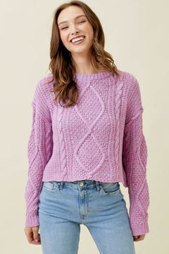 Raw Edge Cable Sweater - Lush Lemon - Women&