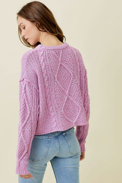 Raw Edge Cable Sweater - Lush Lemon - Women's Clothing - Mystree - 602221