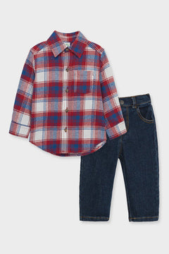 Red Plaid Woven Set - Lush Lemon - Children&