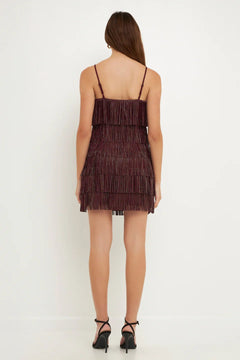 Rhinestone Suede Fringe Mini Dress - Lush Lemon - Women&
