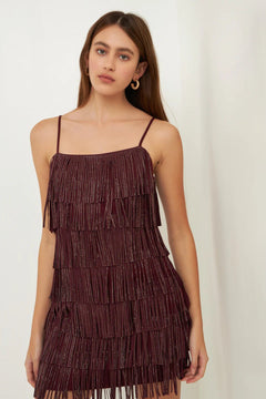 Rhinestone Suede Fringe Mini Dress - Lush Lemon - Women&