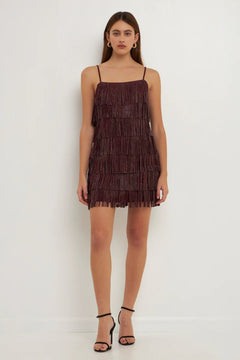 Rhinestone Suede Fringe Mini Dress - Lush Lemon - Women&
