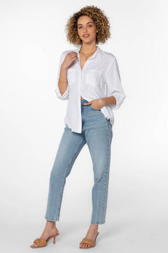 Riley Frayed Hem Button Up Shirt - Lush Lemon - Women&