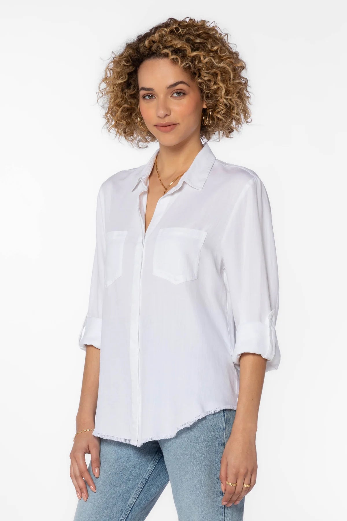 Riley Frayed Hem Button Up Shirt - Lush Lemon - Women's Clothing - Velvet Hearts - 12959