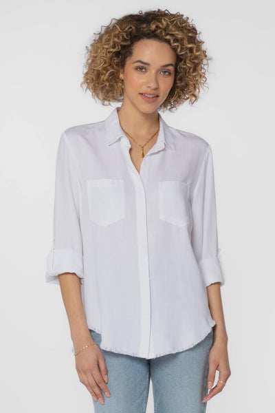 Riley Frayed Hem Button Up Shirt - Lush Lemon - Women's Clothing - Velvet Hearts - 12959