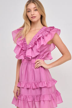 Ruffle Detail Mini Dress Lilac - Lush Lemon - Women&
