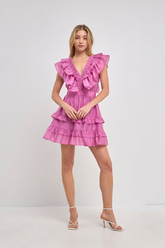 Ruffle Detail Mini Dress Lilac - Lush Lemon - Women&