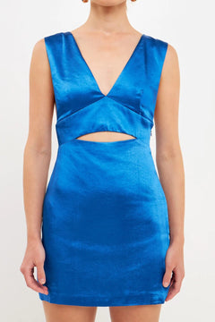 Satin Cut-Out Mini Dress - Lush Lemon - Women&