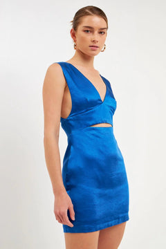 Satin Cut-Out Mini Dress - Lush Lemon - Women&