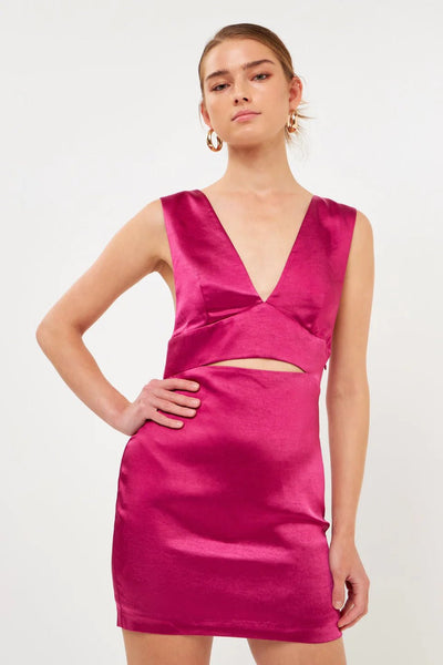 Satin Cut-Out Mini Dress - Lush Lemon - Women's Clothing - Endless Rose - 192934422666