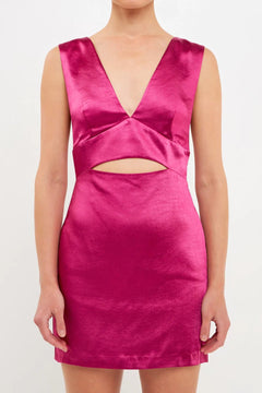 Satin Cut-Out Mini Dress - Lush Lemon - Women&