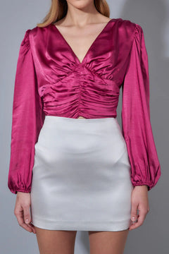 Satin Ruched Top - Lush Lemon - Women&