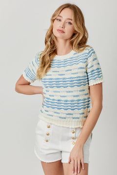 Scallop Rib Short Sleeve Sweater - Lush Lemon - Women&