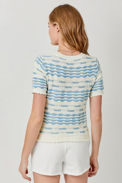 Scallop Rib Short Sleeve Sweater - Lush Lemon - Women&