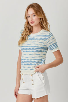 Scallop Rib Short Sleeve Sweater - Lush Lemon - Women&