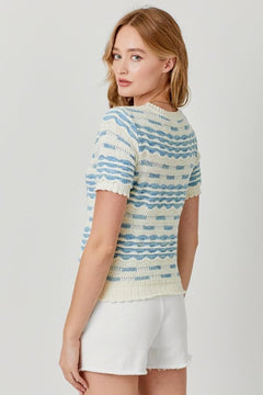 Scallop Rib Short Sleeve Sweater - Lush Lemon - Women&
