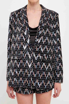 Sequin Single-Breasted Blazer - Lush Lemon - Women&