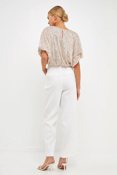 Sequins Cropped Puff Top - Lush Lemon - Women&