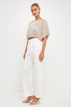 Sequins Cropped Puff Top - Lush Lemon - Women&