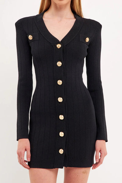 Shank Button V-neckline Knit Mini Dress - Lush Lemon - Women's Clothing - Endless Rose - 11279