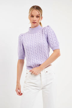 Short-Sleeve Cable-Knit Sweater - Lush Lemon - Women&