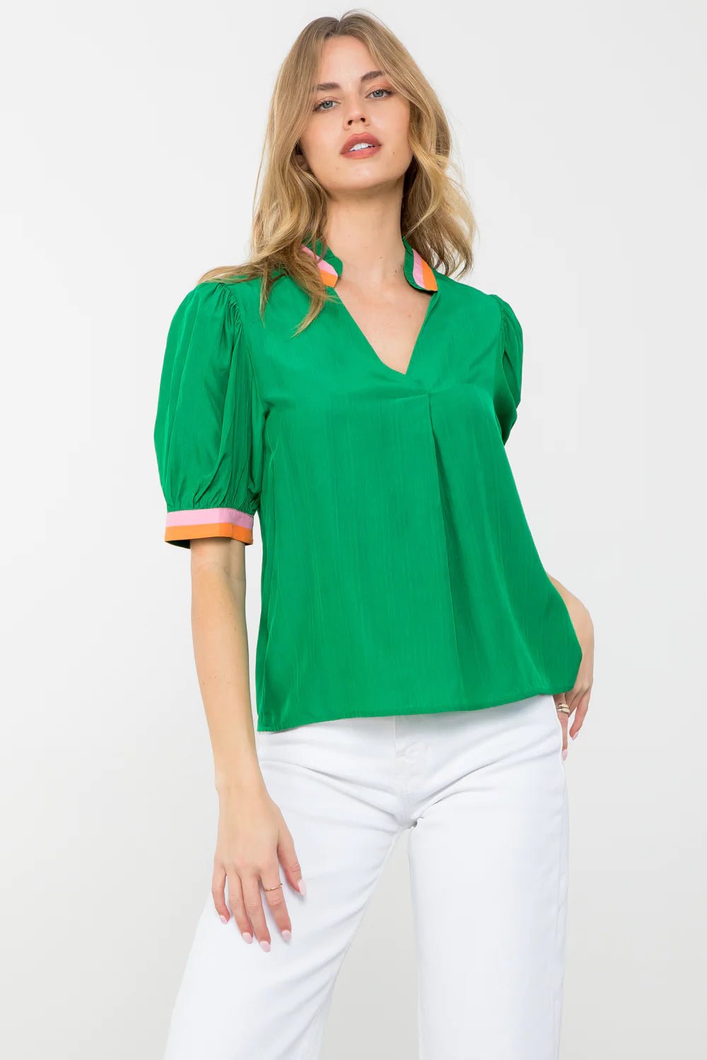 Short Sleeve Stripe Detail Top - Lush Lemon - Women's Clothing - THML - 246824681
