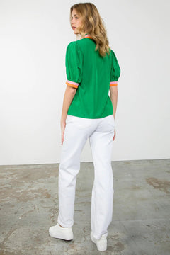 Short Sleeve Stripe Detail Top - Lush Lemon - Women&