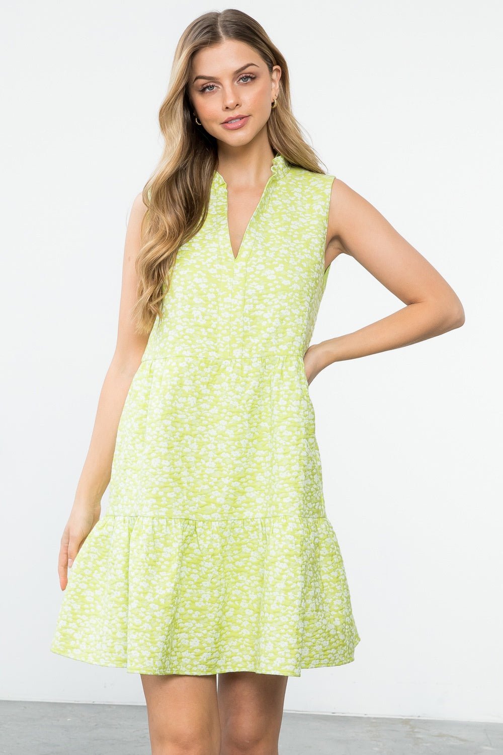 Sleeveless Textured Dress - Lush Lemon - Women's Clothing - THML - 13007