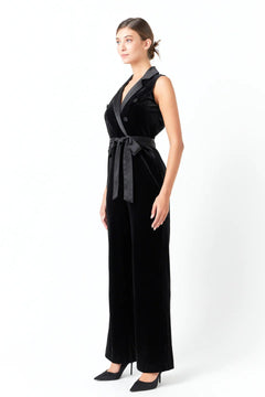 Sleeveless Velvet Jumpsuit - Lush Lemon - Women&