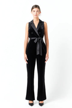 Sleeveless Velvet Jumpsuit - Lush Lemon - Women&