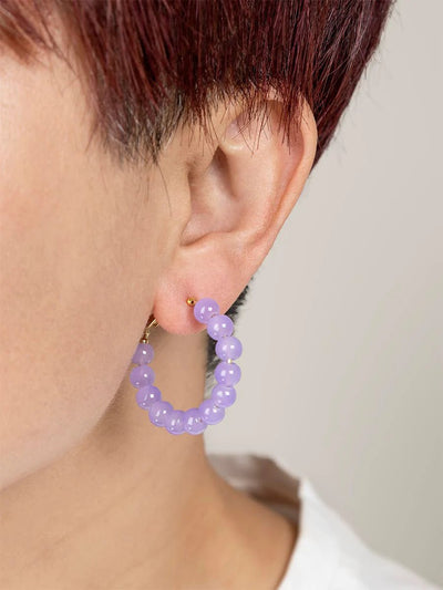 Small Glass Bead Hoop Earring - Lush Lemon - Women's Accessories - Zenzii - 12891