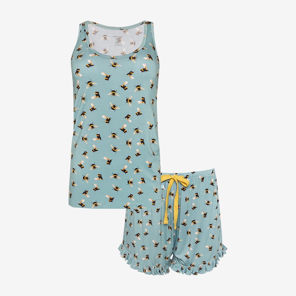Spring Bee Women's Tank Top & Ruffled Shorts Pajama - Lush Lemon - Children's Clothing - Posh Peanut - 196137207167